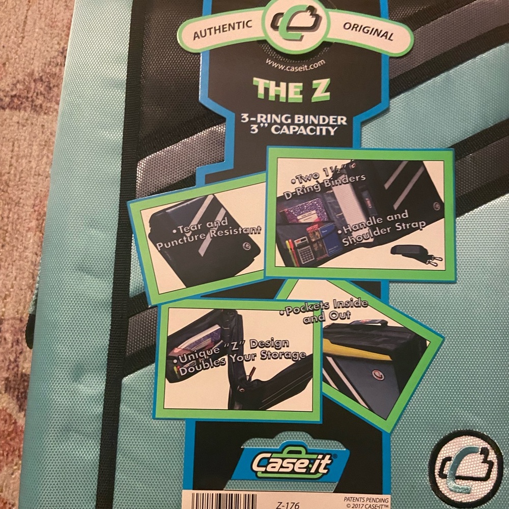 Case-it The Z, 2-in-1 Zipper 3-Ring Binder, 3" Capacity,Light Blue/ Black, Z-176